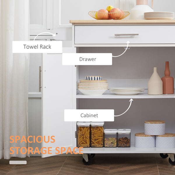 English Elm Homcom Versatile Kitchen Island Cart With Drawer, Towel Rack & Rolls For Easy Storage & Prep W2225P217944