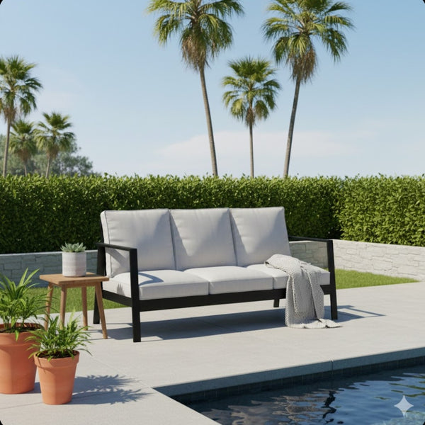 English Elm 75" Rust-proof Aluminum Outdoor Sofa with High-density Foam Cushions for Patio Lounging Black+ Gray B082P454996