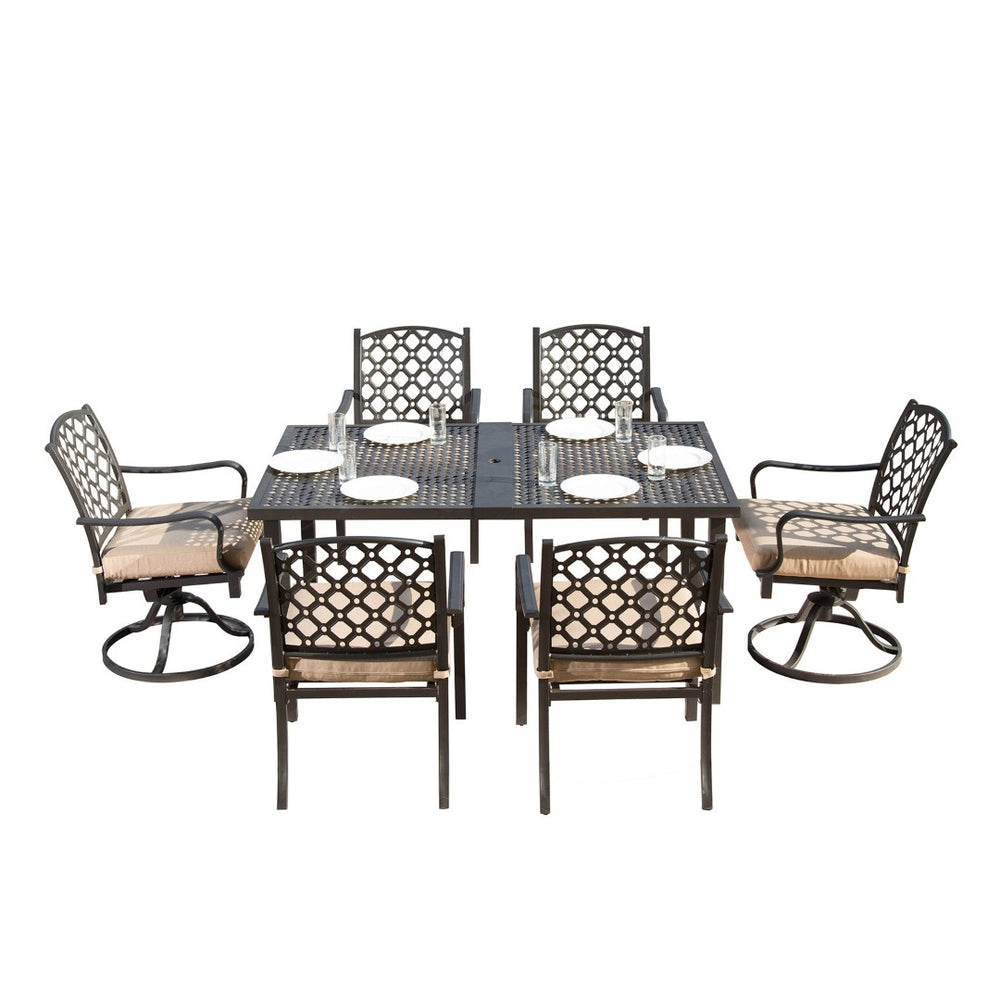English Elm Outdoor 7-Piece Patio Dining Set With Swivel Chairs, Removable Cushions & Antique Bronze Frame For Elegance W1859S00113-GIGA
