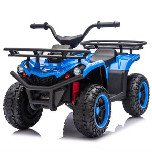 English Elm 24v Dual Motor Kids Atv Ride on with Led Lights Bluetooth Storage Racks Off Road Blue W1578P390449