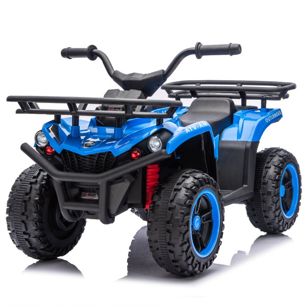 English Elm 24v Dual Motor Kids Atv Ride on with Led Lights Bluetooth Storage Racks Off Road Blue W1578P390449