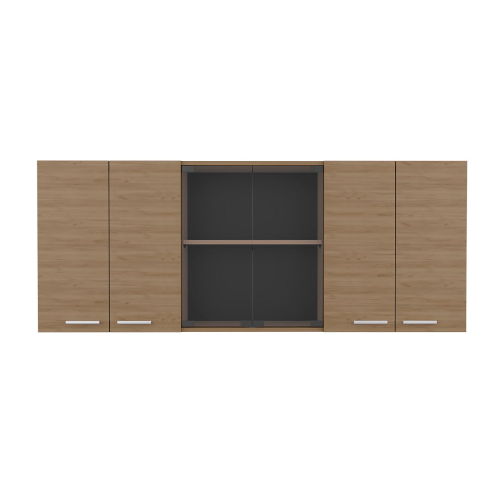 English Elm Superior Wall Cabinet Peoria Macadamia Beige – 6-Door Kitchen Storage with Glass Panels, Dish Rack, Durable Wood Handles B092P309166