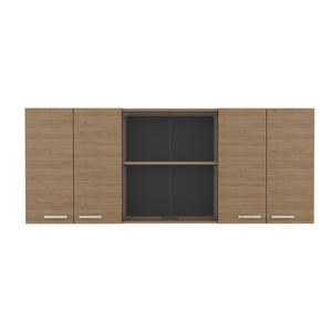 English Elm Superior Wall Cabinet Peoria Macadamia Beige – 6-Door Kitchen Storage with Glass Panels, Dish Rack, Durable Wood Handles B092P309166