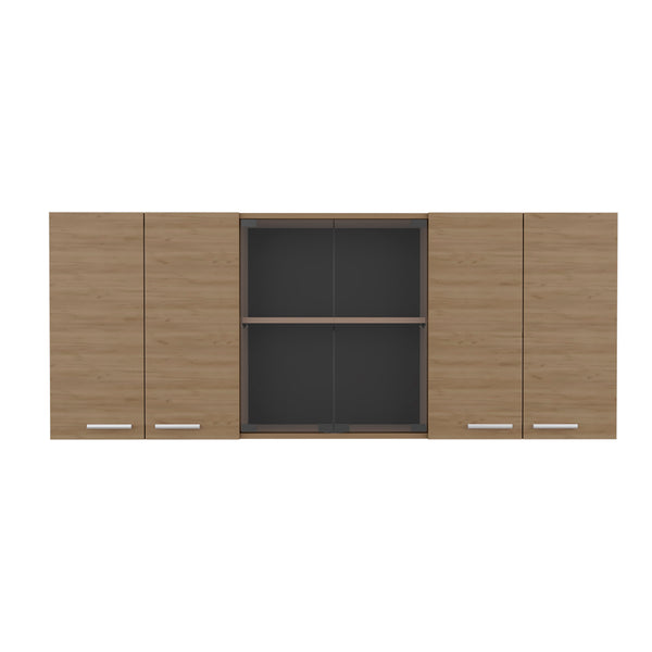 English Elm Superior Wall Cabinet Peoria Macadamia Beige – 6-Door Kitchen Storage with Glass Panels, Dish Rack, Durable Wood Handles B092P309166