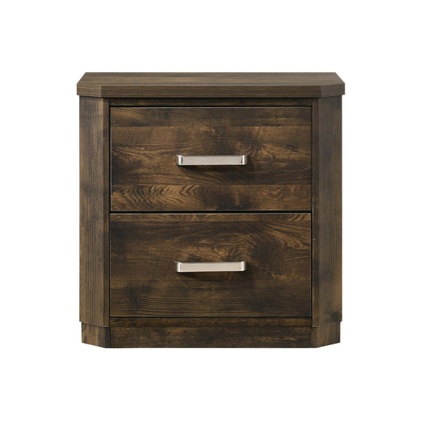 English Elm Wooden Two-Drawer Nightstand with Grooved Panels and Washed Finish — Transitional Bedroom Focal Point Rustic,Walnut B016P256189