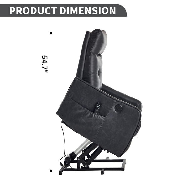 English Elm Deep Grey Pu Leather Power Lift Recliner with Massage Heat and Usb Charging Port W1803P364105