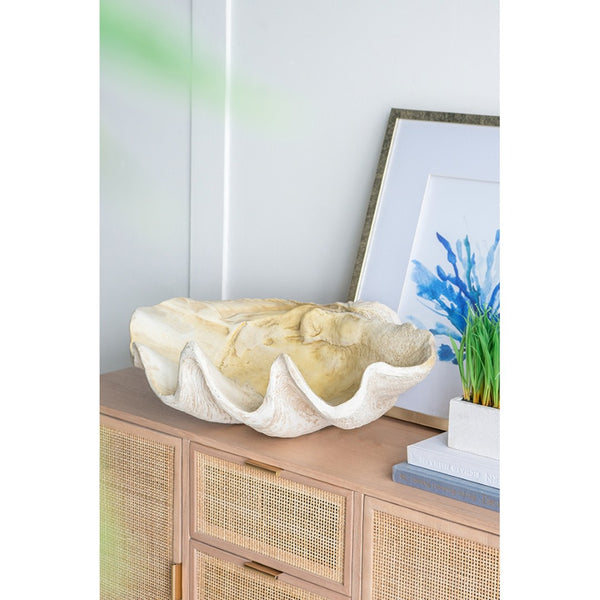 English Elm 25.3x16.5x8.5" Oversized Clam Shell Sculpture Glossy Coastal Decor Display Piece W2078P491173