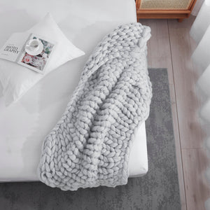 Homeroots 50" X 60" Light Gray Boho Chunky Knit  Throw Blanket  Polyester 478039