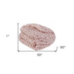 Homeroots 50" X 60" Pink Chunky Knit Polyester Throw Blanket  Polyester 478040