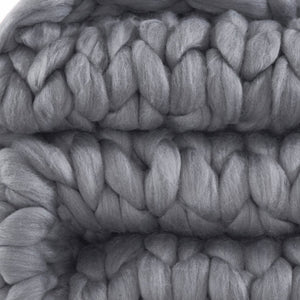 Homeroots Dark Grey Boho Chunky Knit Throw Blanket  Polyester 478041