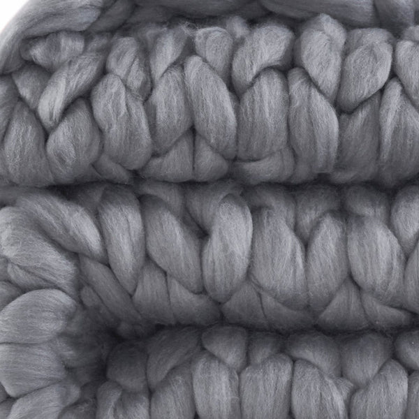 Homeroots Dark Grey Boho Chunky Knit Throw Blanket  Polyester 478041