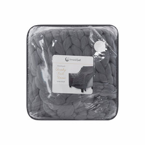 Homeroots Dark Grey Boho Chunky Knit Throw Blanket  Polyester 478041