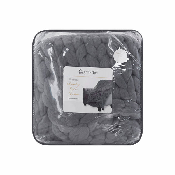 Homeroots Dark Grey Boho Chunky Knit Throw Blanket  Polyester 478041