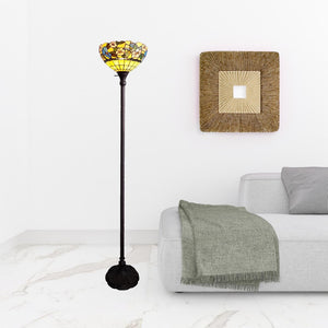 HomeRoots 70" Elegant Tiffany-Style Green Floor Lamp with Handcrafted Glass Shade for Cozy Ambiance & Decor 478069