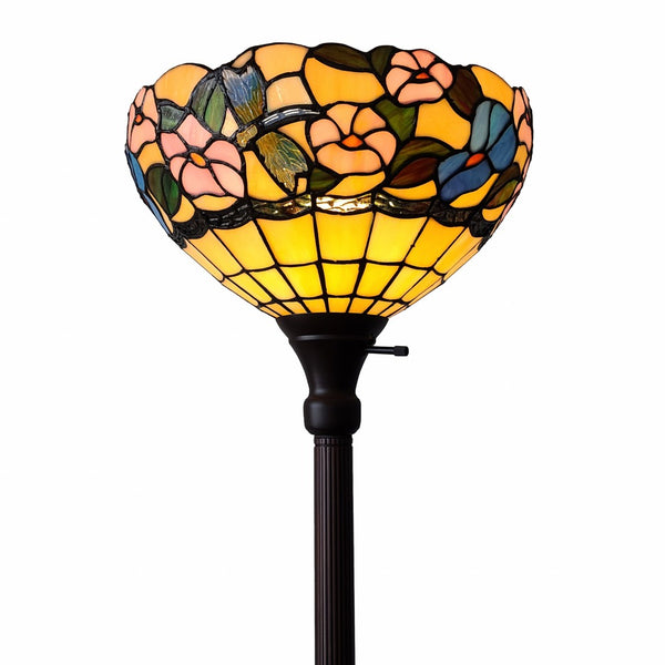 HomeRoots 70" Elegant Tiffany-Style Green Floor Lamp with Handcrafted Glass Shade for Cozy Ambiance & Decor 478069