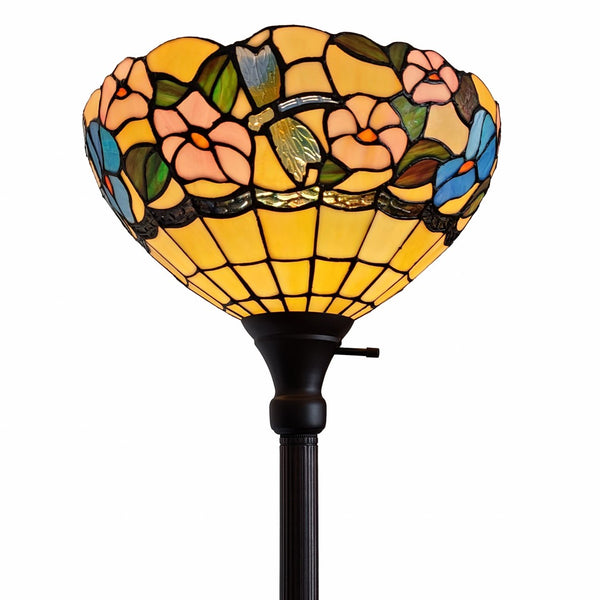 HomeRoots 70" Elegant Tiffany-Style Green Floor Lamp with Handcrafted Glass Shade for Cozy Ambiance & Decor 478069