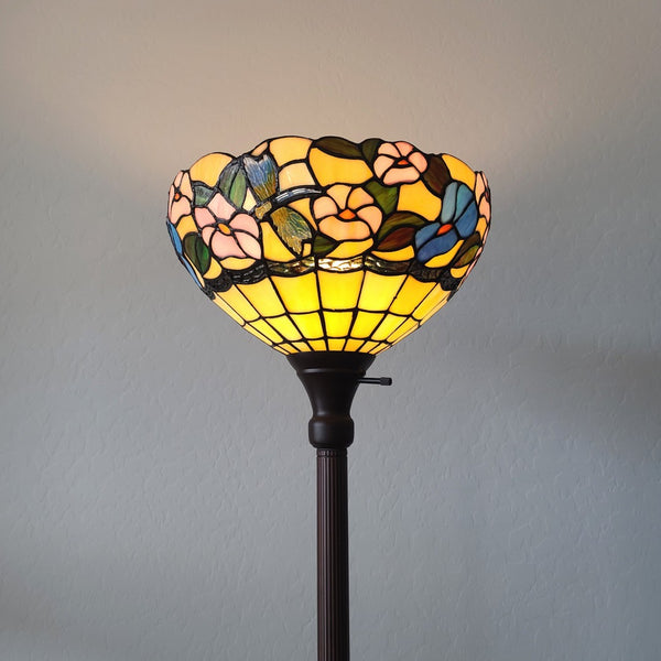 HomeRoots 70" Elegant Tiffany-Style Green Floor Lamp with Handcrafted Glass Shade for Cozy Ambiance & Decor 478069