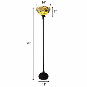 HomeRoots 70" Elegant Tiffany-Style Green Floor Lamp with Handcrafted Glass Shade for Cozy Ambiance & Decor 478069