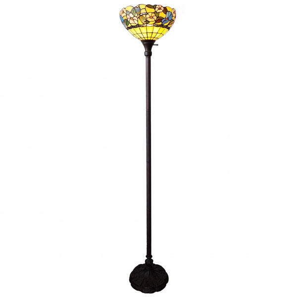 HomeRoots 70" Elegant Tiffany-Style Green Floor Lamp with Handcrafted Glass Shade for Cozy Ambiance & Decor 478069