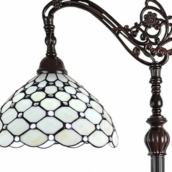 HomeRoots 62" Elegant Brown & White Metal Floor Lamp with Timeless Glass Shade for Soft Ambient Lighting 478072