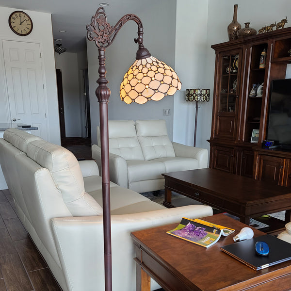 Homeroots 62" Brown Traditional Shaped Floor Lamp With White Stained Glass Bowl Shade  Metal 478072