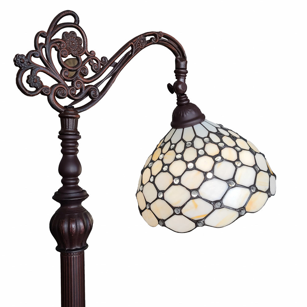 Homeroots 62" Brown Traditional Shaped Floor Lamp With White Stained Glass Bowl Shade  Metal 478072