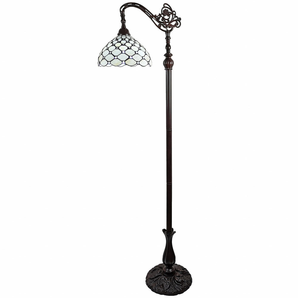 Homeroots 62" Brown Traditional Shaped Floor Lamp With White Stained Glass Bowl Shade  Metal 478072