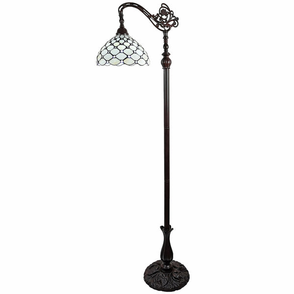 Homeroots 62" Brown Traditional Shaped Floor Lamp With White Stained Glass Bowl Shade  Metal 478072