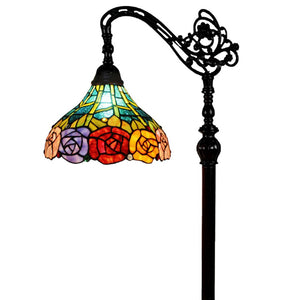 HomeRoots 62" Elegant Torchiere Floor Lamp with Stained Glass Floral Shade for Warm, Inviting Ambiance 478073