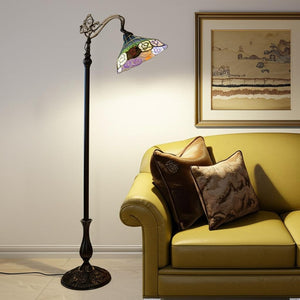 HomeRoots 62" Elegant Torchiere Floor Lamp with Stained Glass Floral Shade for Warm, Inviting Ambiance 478073