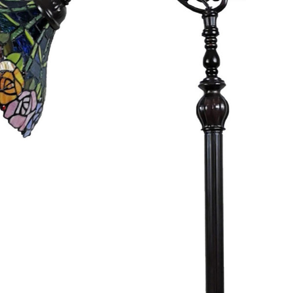 HomeRoots 62" Elegant Torchiere Floor Lamp with Stained Glass Floral Shade for Warm, Inviting Ambiance 478073