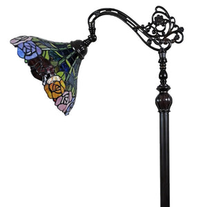 HomeRoots 62" Elegant Torchiere Floor Lamp with Stained Glass Floral Shade for Warm, Inviting Ambiance 478073