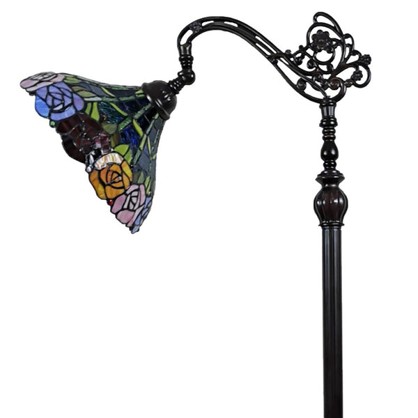 HomeRoots 62" Elegant Torchiere Floor Lamp with Stained Glass Floral Shade for Warm, Inviting Ambiance 478073