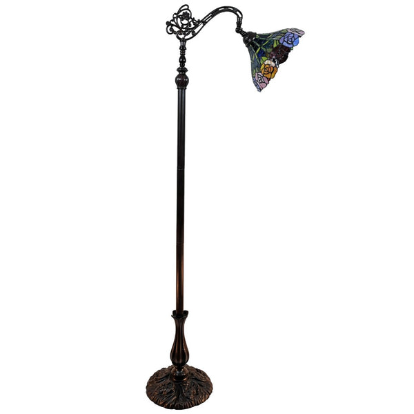 HomeRoots 62" Elegant Torchiere Floor Lamp with Stained Glass Floral Shade for Warm, Inviting Ambiance 478073