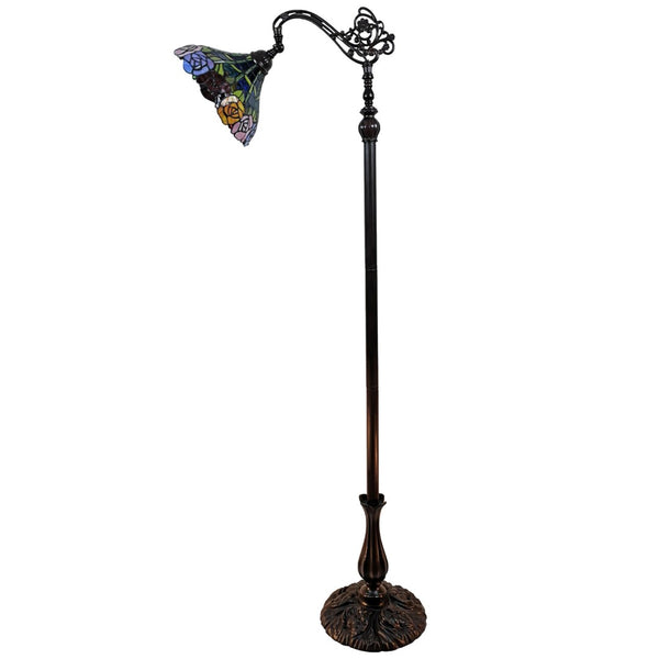 HomeRoots 62" Elegant Torchiere Floor Lamp with Stained Glass Floral Shade for Warm, Inviting Ambiance 478073