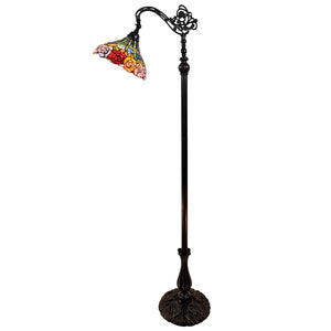 HomeRoots 62" Elegant Torchiere Floor Lamp with Stained Glass Floral Shade for Warm, Inviting Ambiance 478073
