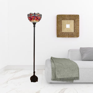 HomeRoots 69" Artisan Torchiere Floor Lamp – Stunning Red Dragonfly Shade for Cozy Ambient Lighting Spaces 478074
