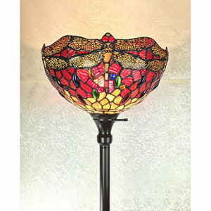 HomeRoots 69" Artisan Torchiere Floor Lamp – Stunning Red Dragonfly Shade for Cozy Ambient Lighting Spaces 478074