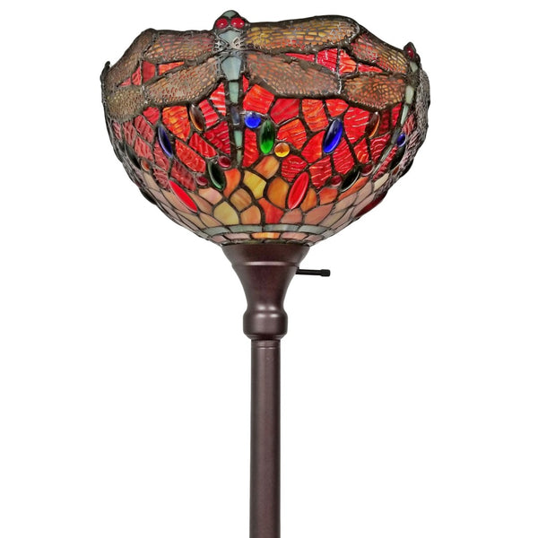 HomeRoots 69" Artisan Torchiere Floor Lamp – Stunning Red Dragonfly Shade for Cozy Ambient Lighting Spaces 478074