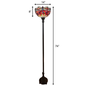 HomeRoots 69" Artisan Torchiere Floor Lamp – Stunning Red Dragonfly Shade for Cozy Ambient Lighting Spaces 478074