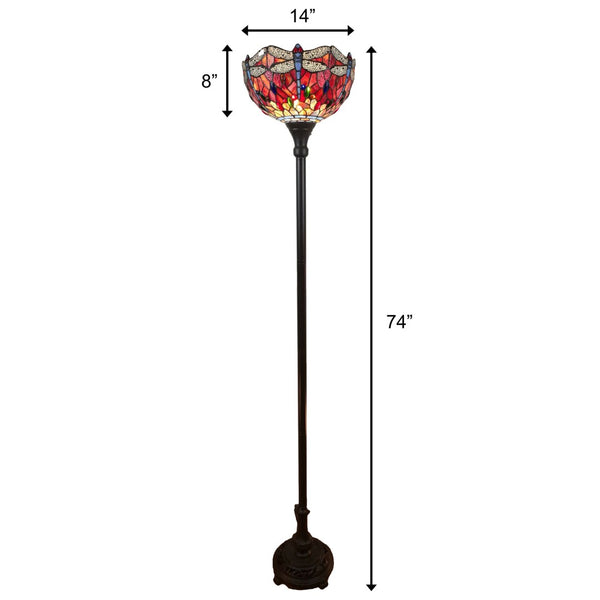 HomeRoots 69" Artisan Torchiere Floor Lamp – Stunning Red Dragonfly Shade for Cozy Ambient Lighting Spaces 478074
