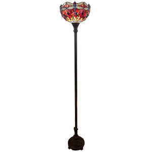 HomeRoots 69" Artisan Torchiere Floor Lamp – Stunning Red Dragonfly Shade for Cozy Ambient Lighting Spaces 478074