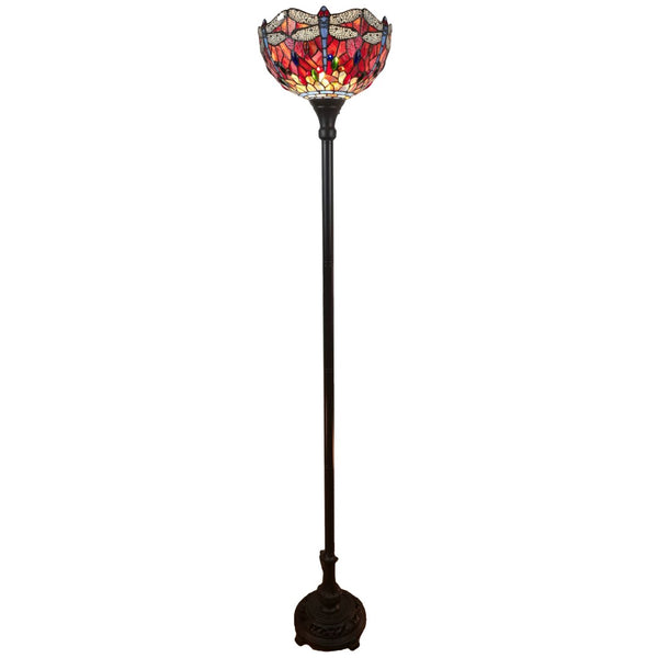 HomeRoots 69" Artisan Torchiere Floor Lamp – Stunning Red Dragonfly Shade for Cozy Ambient Lighting Spaces 478074