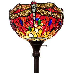 HomeRoots 69" Artisan Torchiere Floor Lamp – Stunning Red Dragonfly Shade for Cozy Ambient Lighting Spaces 478074