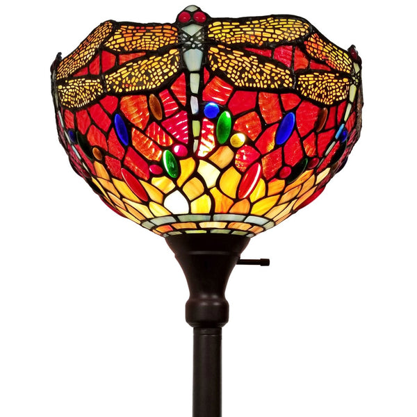 HomeRoots 69" Artisan Torchiere Floor Lamp – Stunning Red Dragonfly Shade for Cozy Ambient Lighting Spaces 478074