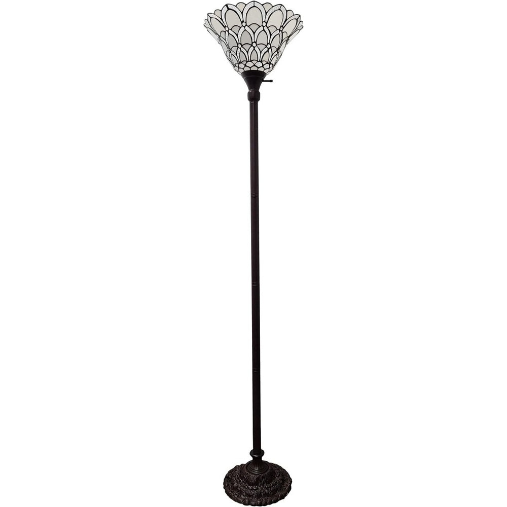 HomeRoots 62" Elegant Brown Floor Lamp with Artisan White Peacock Feather Shade for Cozy Ambiance 478075