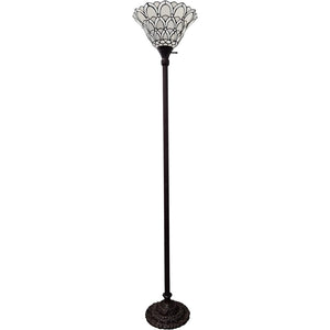 HomeRoots 62" Elegant Brown Floor Lamp with Artisan White Peacock Feather Shade for Cozy Ambiance 478075