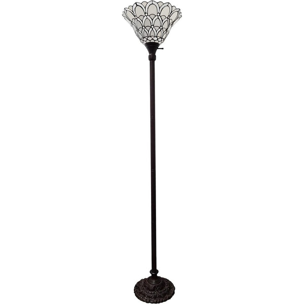 HomeRoots 62" Elegant Brown Floor Lamp with Artisan White Peacock Feather Shade for Cozy Ambiance 478075