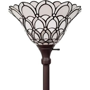 HomeRoots 62" Elegant Brown Floor Lamp with Artisan White Peacock Feather Shade for Cozy Ambiance 478075