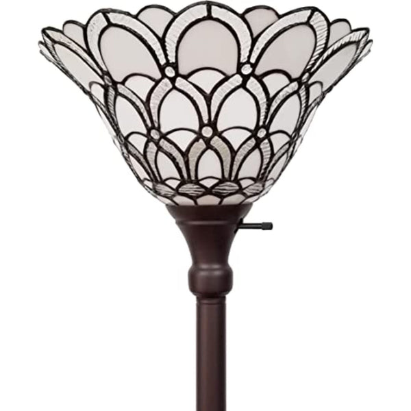 HomeRoots 62" Elegant Brown Floor Lamp with Artisan White Peacock Feather Shade for Cozy Ambiance 478075